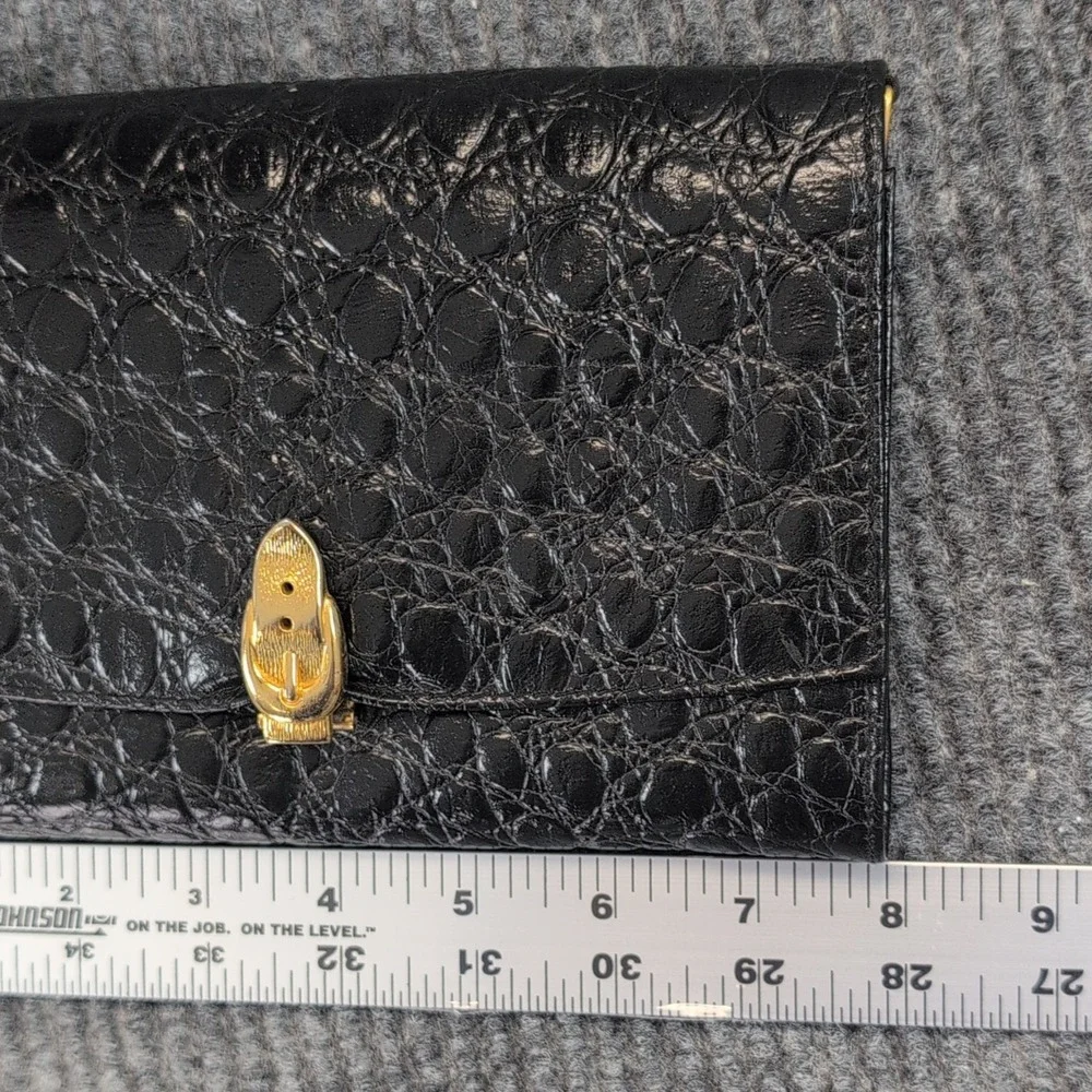 Vintage Black Alligator Print Checkbook Wallet Clutch Organizer